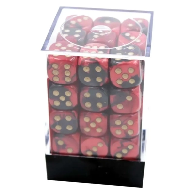 Gemini 12mm d6 Dice Blocks with pips Dice Blocks (36 Dice) - Black-Red w/gold