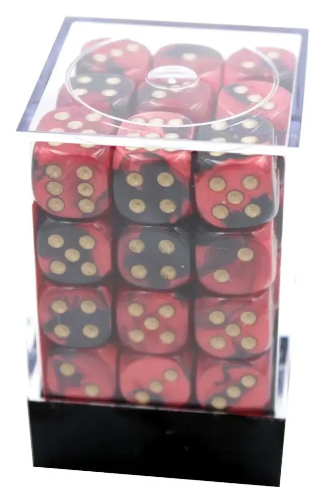 Gemini 12mm d6 Dice Blocks with pips Dice Blocks (36 Dice) - Black-Red w/gold