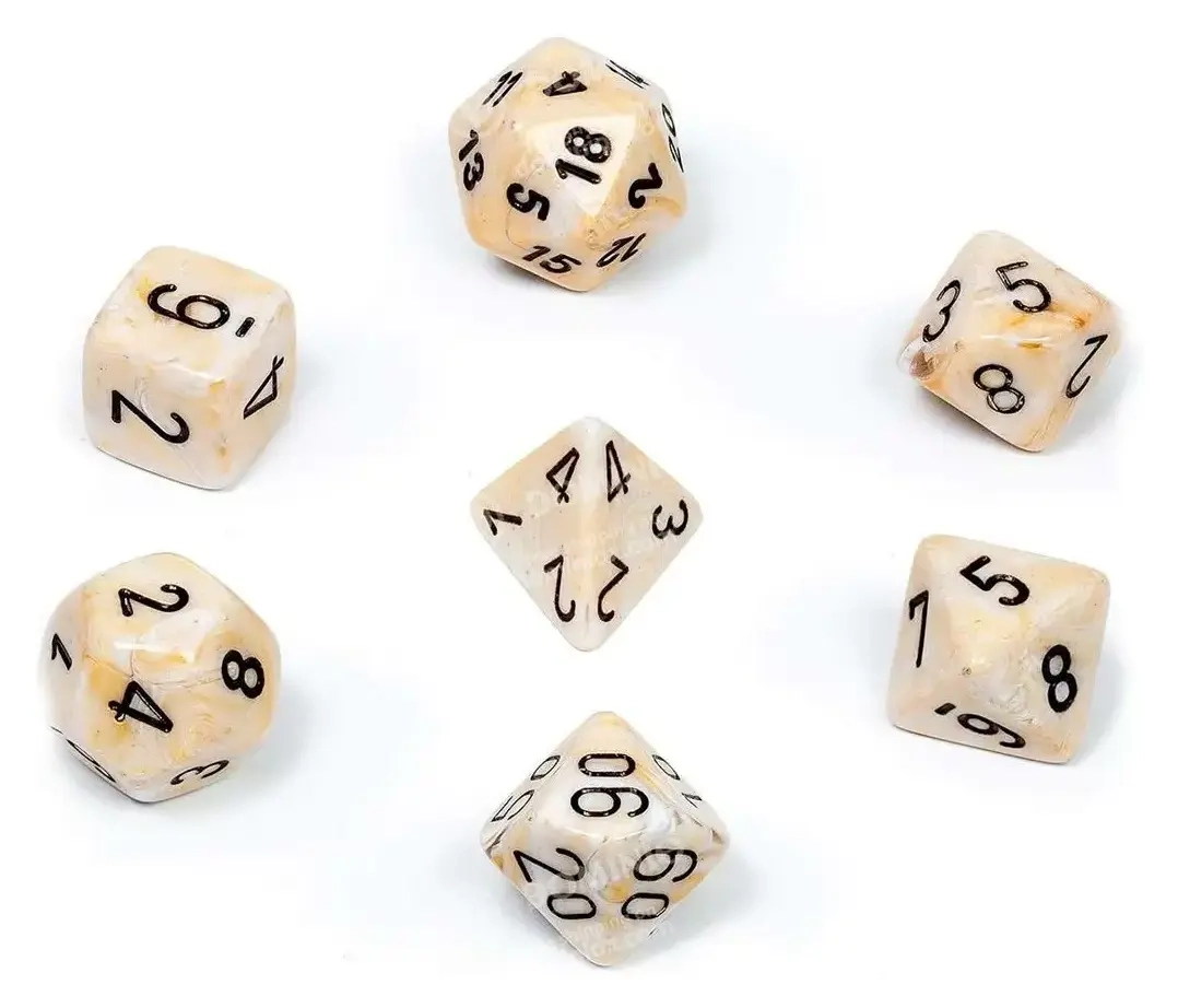 Dice Sets Ivory/Black Marbleized Polyhedral 7-Die Set