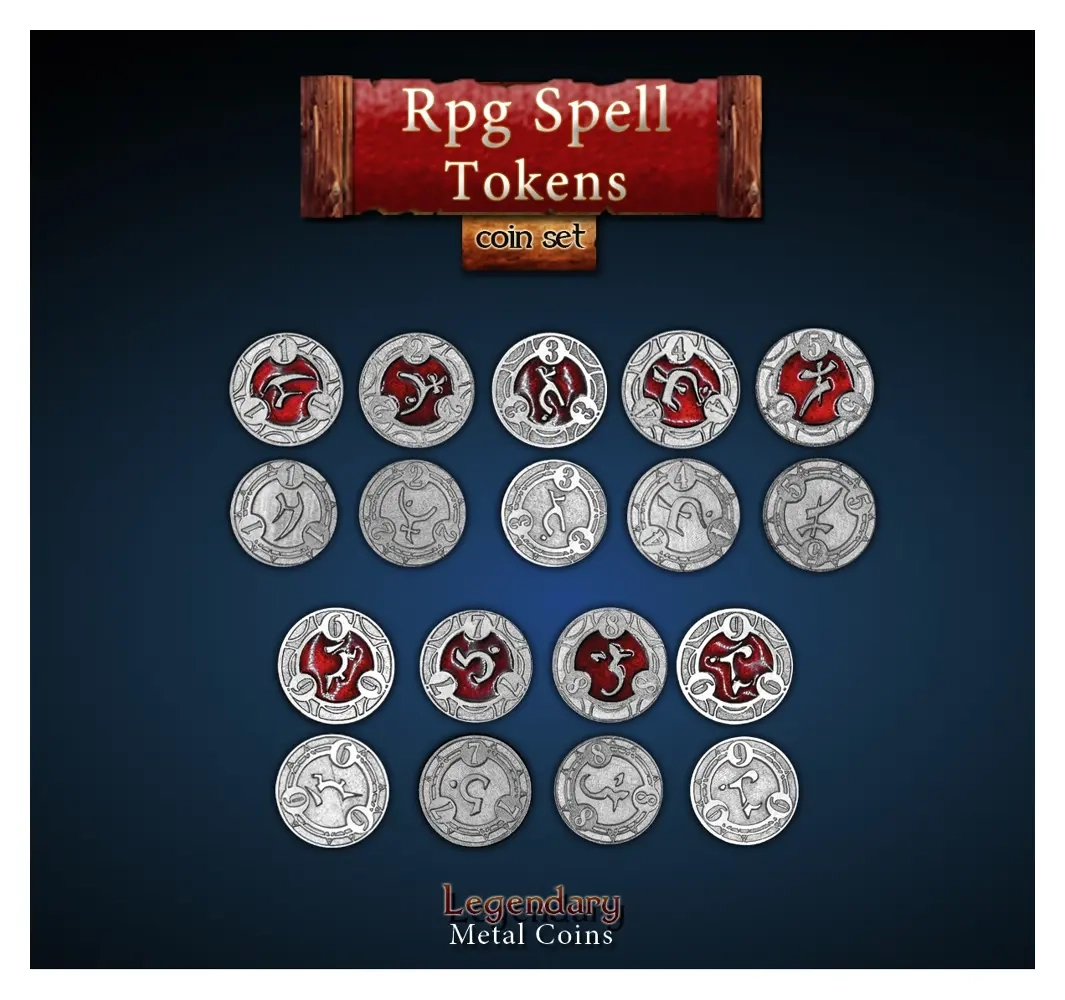 RPG Spell Tokens Red (22 Stück) - EN