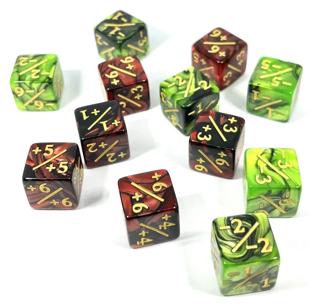 Würfelset 2-Toned D6: Counter Dice +/-, 6 Red + 6 Green (12)