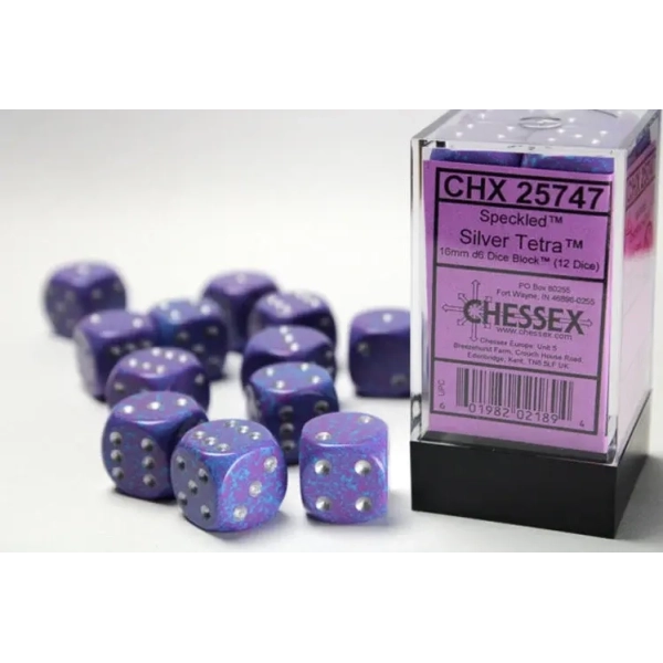 Dice Sets Silver Tetra Speckled 16mm d6 (12)