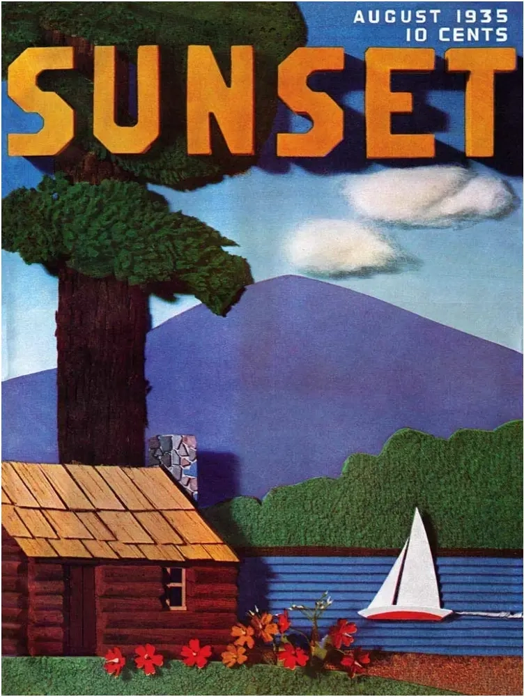 Sunset Magazine Cover - Cabin Collage - August 1935