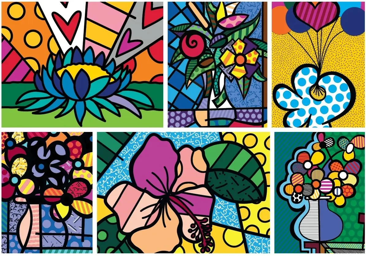 Romero Britto - Collage: Flowers