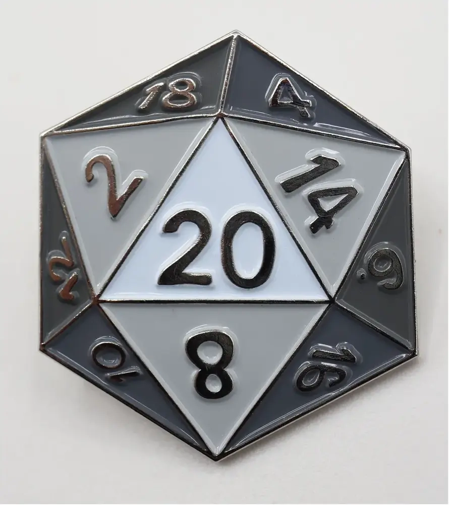 White D20 Enamel Pin