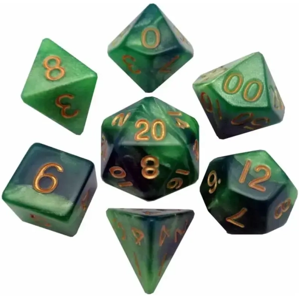 Resin Dice 16mm Green Light Green with Gold NumbersComboAttackDice Set