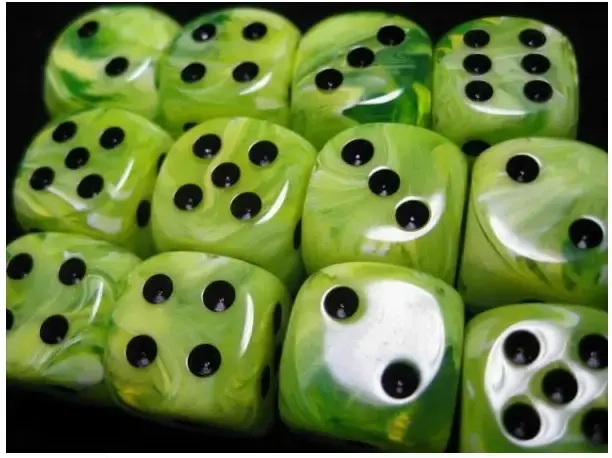 16mm d6 with pips Dice Blocks (12 Dice) - Vortex Bright Green w/black