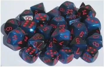 Gemini 12mm d6 with pips (36 Dice Block) - Black-Starlight w/red