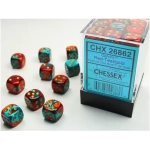 Gemini 12mm d6 Dice Blocks with pips Dice Blocks (36 Dice) - Red-Teal with gold