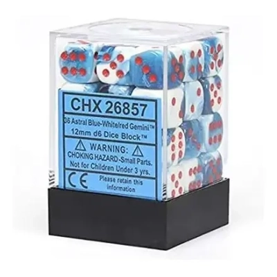 Gemini 12mm d6 Dice Blocks with pips Dice Blocks (36 Dice) - Astral Blue-White w/red