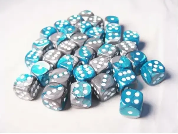 Gemini 12mm d6 Dice Blocks with pips Dice Blocks (36 Dice) - Steel-Teal w/white