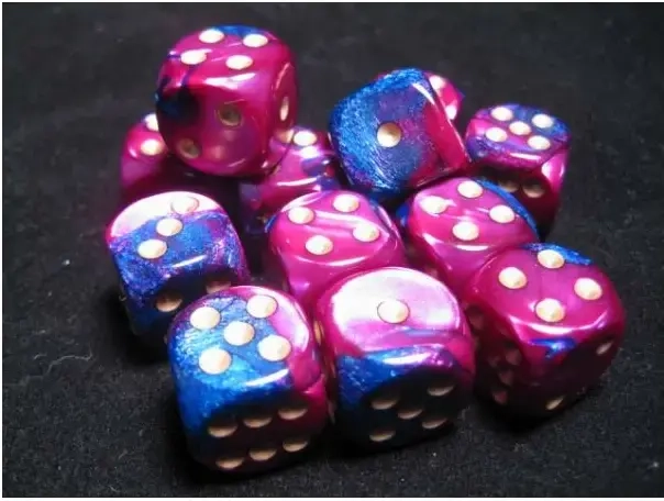 Gemini 16mm d6 with pips Dice Blocks (12 Dice) - Blue-Purple w/gold