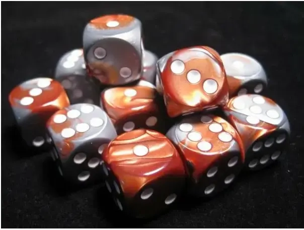 Gemini 16mm d6 with pips Dice Blocks (12 Dice) - Copper-Steel w/white