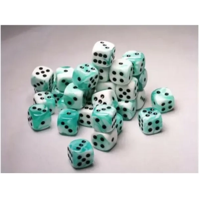 Gemini 12mm d6 Dice Blocks with pips Dice Blocks (36 Dice) - White-Teal w/black