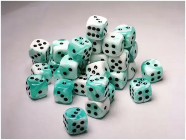 Gemini 12mm d6 Dice Blocks with pips Dice Blocks (36 Dice) - White-Teal w/black