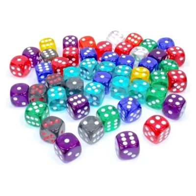 Bulk Dice Sets Assorted Translucent 16mm d6 Bag (50)