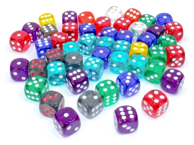 Bulk Dice Sets Assorted Translucent 16mm d6 Bag (50)