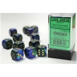 Gemini 16mm d6 with pips Dice Blocks (12 Dice) - Blue-Green w/gold