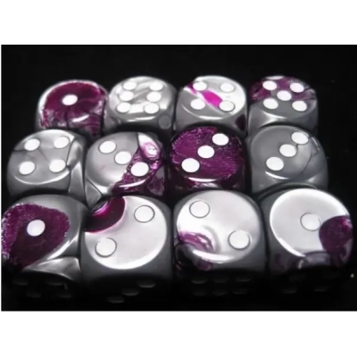 Gemini 16mm d6 with pips Dice Blocks (12 Dice) - Purple-Steel w/white