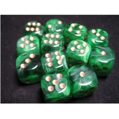 16mm d6 with pips Dice Blocks (12 Dice) - Vortex Green w/gold