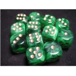 16mm d6 with pips Dice Blocks (12 Dice) - Vortex Green w/gold