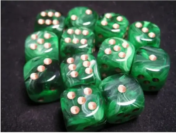 16mm d6 with pips Dice Blocks (12 Dice) - Vortex Green w/gold