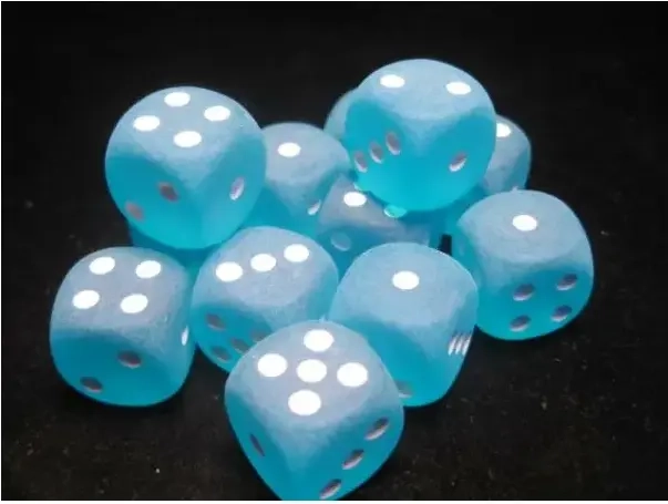 16mm d6 with pips Dice Blocks (12 Dice) - Frosted Caribbean Blue w/white