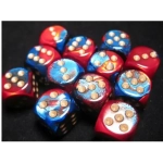 Gemini 16mm d6 with pips Dice Blocks (12 Dice) - Blue-Red w/gold