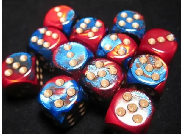 Gemini 16mm d6 with pips Dice Blocks (12 Dice) - Blue-Red w/gold