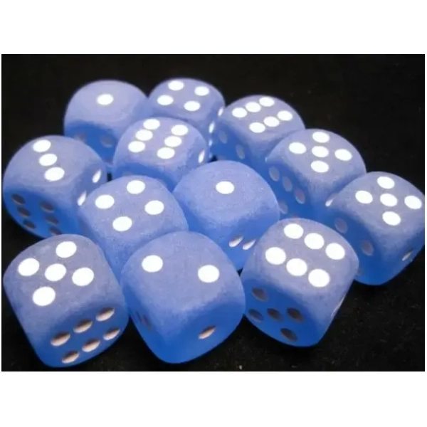 16mm d6 with pips Dice Blocks (12 Dice) - Frosted Blue w/white