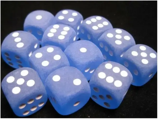 16mm d6 with pips Dice Blocks (12 Dice) - Frosted Blue w/white