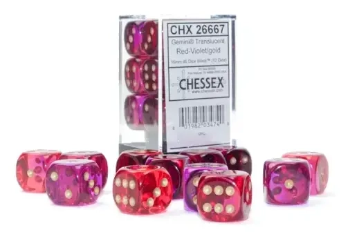 Gemini 16mm d6 Translucent Red-Violet/gold Dice Block (12 dice)