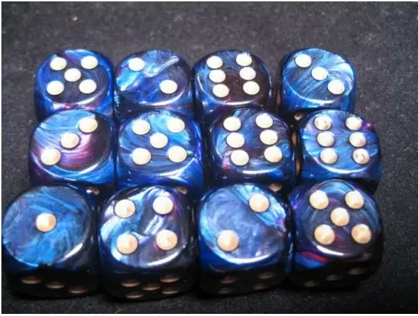 16mm d6 with pips Dice Blocks (12 Dice) - Scarab Royal Blue w/gold