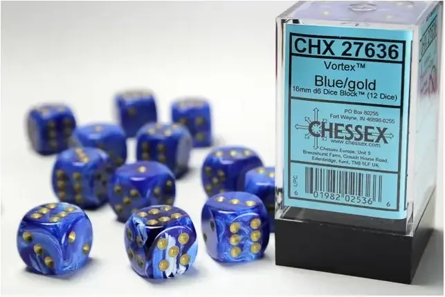 Dice Sets Blue/Gold Vortex 16mm d6 (12)