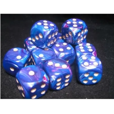 16mm d6 with pips Dice Blocks (12 Dice) - Lustrous Purple w/gold