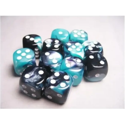 Gemini 16mm d6 with pips Dice Blocks (12 Dice) - Black-Shell w/white