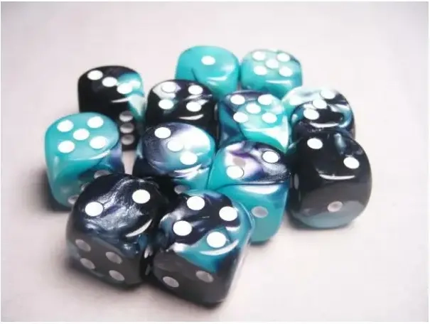 Gemini 16mm d6 with pips Dice Blocks (12 Dice) - Black-Shell w/white