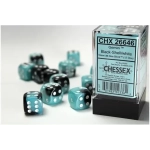 Gemini 16mm d6 with pips Dice Blocks (12 Dice) - Black-Shell w/white