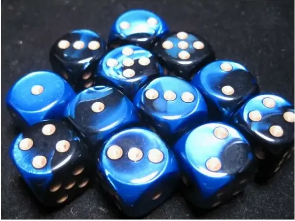 Dice Sets Black-Blue/Gold Gemini 16mm d6 (12)