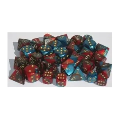 Gemini 16mm d6 with pips Dice Blocks (12 Dice) - Red-Teal with gold