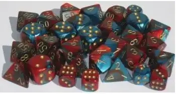 Gemini 16mm d6 with pips Dice Blocks (12 Dice) - Red-Teal with gold