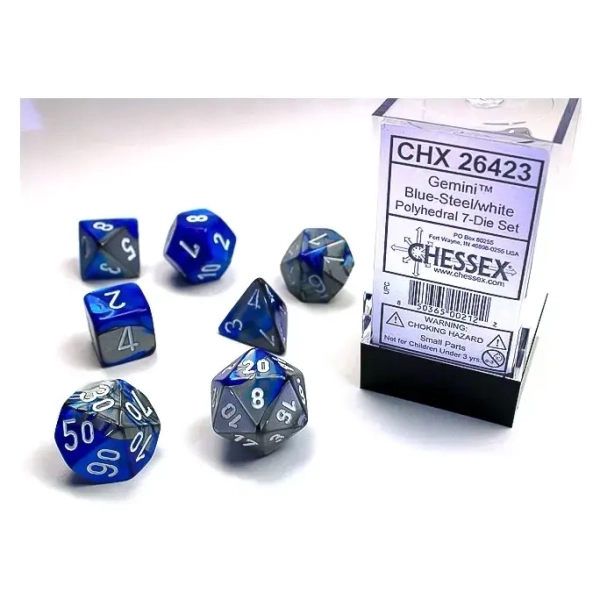 RPG Dice Sets Blue-Steel/White Gemini Polyhedral 7-Die Set