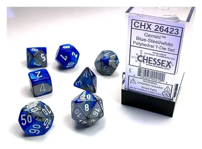 RPG Dice Sets Blue-Steel/White Gemini Polyhedral 7-Die Set