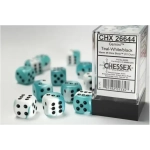 Gemini 16mm d6 with pips Dice Blocks (12 Dice) - White-Teal w/black