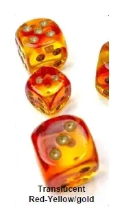 Gemini 16mm d6 Translucent Red-Yellow/gold Dice Block (12 dice)