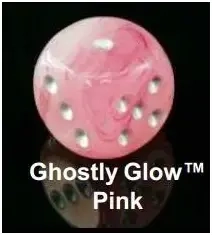 16mm d6 with pips Dice Blocks (12 Dice) - Ghostly Glow Pink/silver