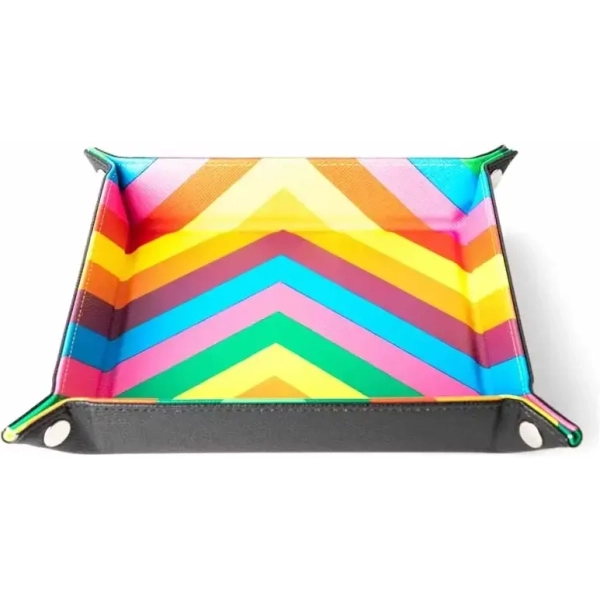 Velvet Folding Dice Tray 10x10 Rainbow with Leather Backing