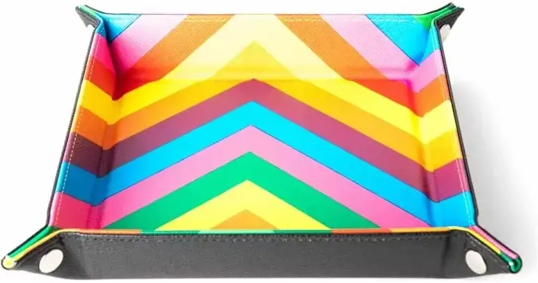 Velvet Folding Dice Tray 10x10 Rainbow with Leather Backing