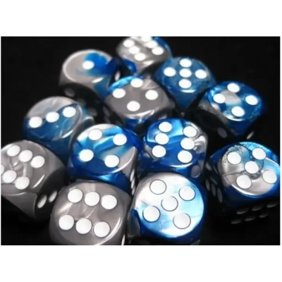 Gemini 16mm d6 with pips Dice Blocks (12 Dice) - Blue-Steel w/white