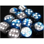 Gemini 16mm d6 with pips Dice Blocks (12 Dice) - Blue-Steel w/white